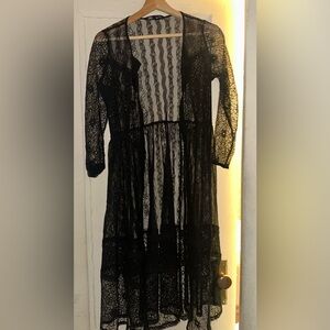 Zara Sheer Black Lace Duster Cardigan
